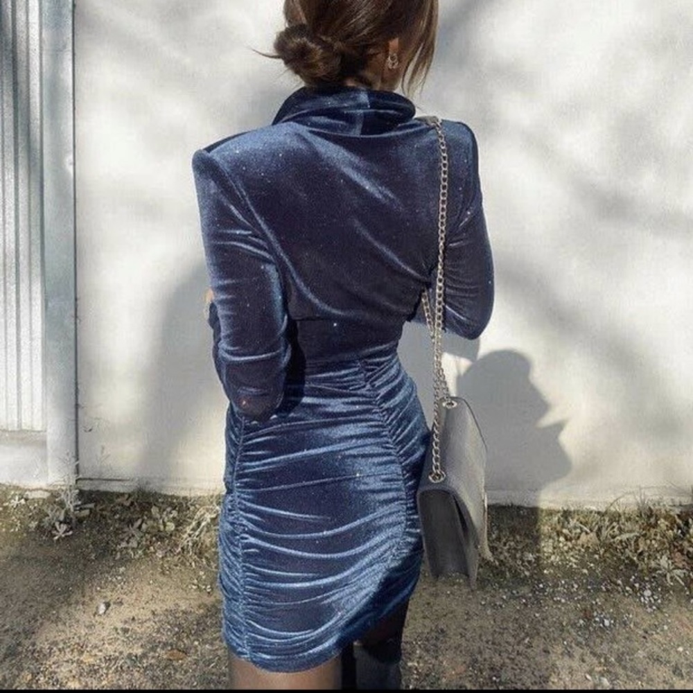 Zara Grey Silver Glitter Shimmer Velvet Bodycon Ruched Dress Blogger’s Favorite! - Picture 9 of 11